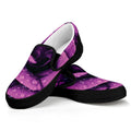 Dark Purple Rose Print Black Slip On Sneakers