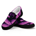 Dark Purple Rose Print Black Slip On Shoes