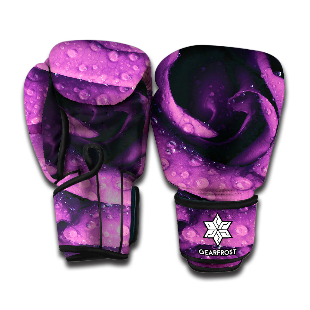 Dark Purple Rose Print Boxing Gloves