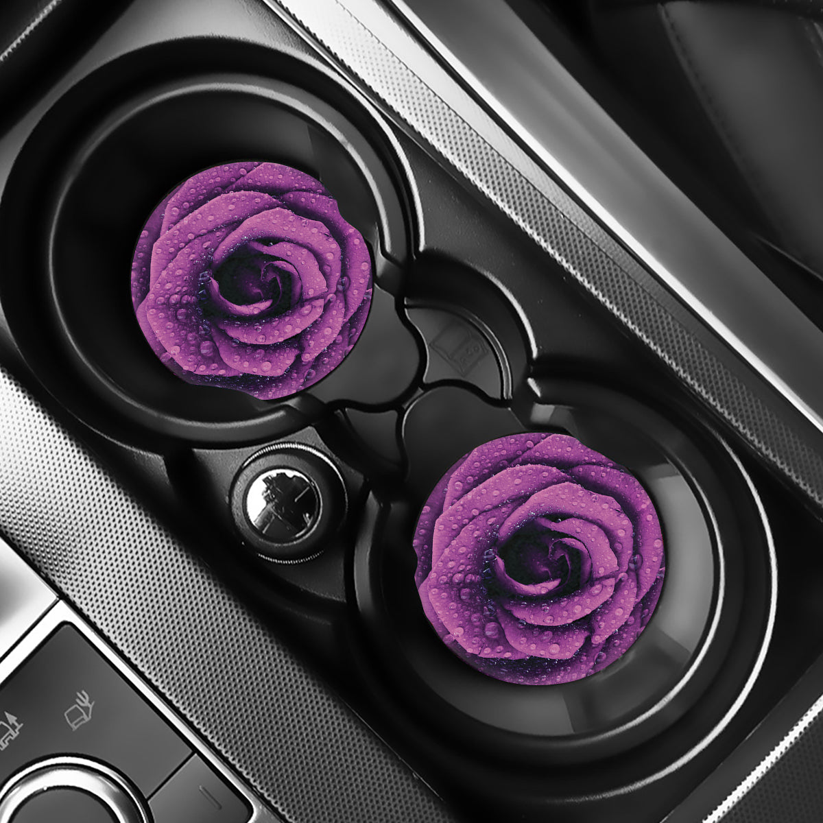 Dark Purple Rose Print Car Coasters
