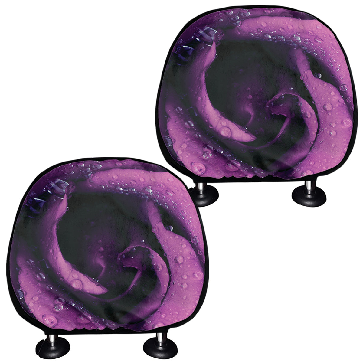 Dark Purple Rose Print Car Headrest Covers