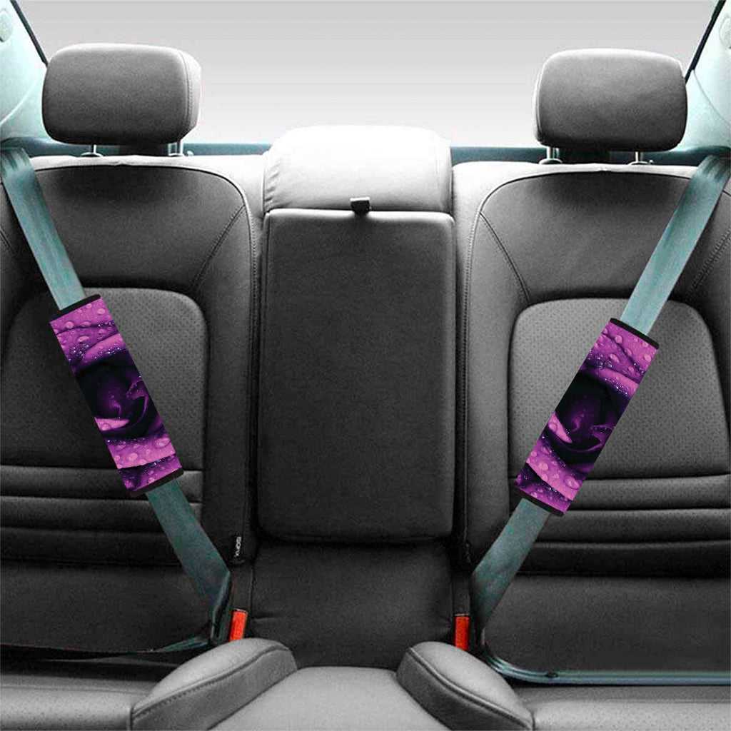 Dark Purple Rose Print Car Seat Belt Covers