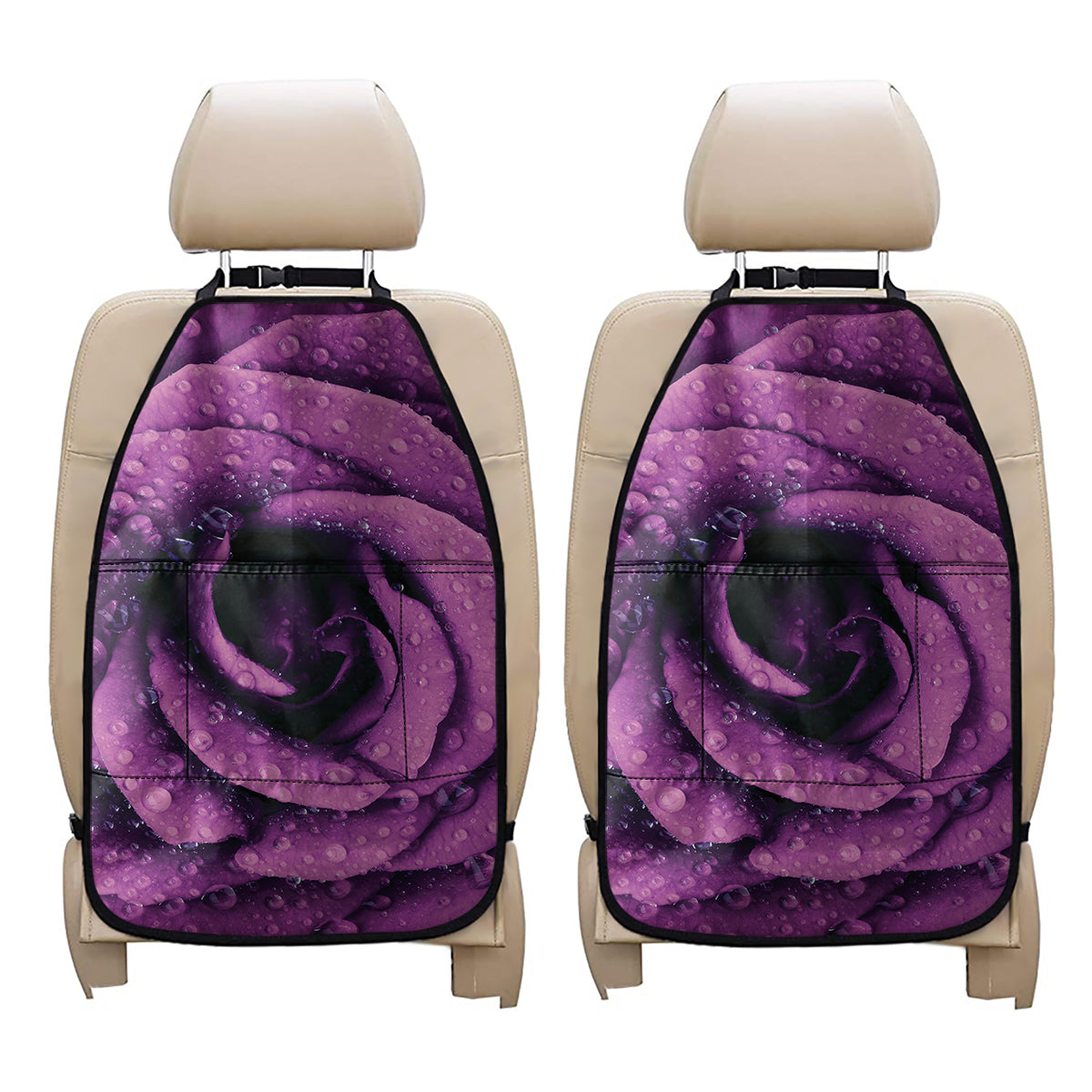 Dark Purple Rose Print Car Seat Organizers