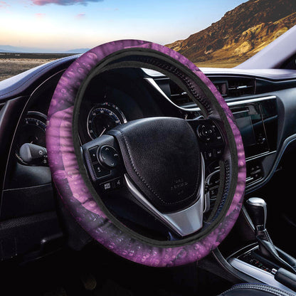 Dark Purple Rose Print Car Steering Wheel Cover