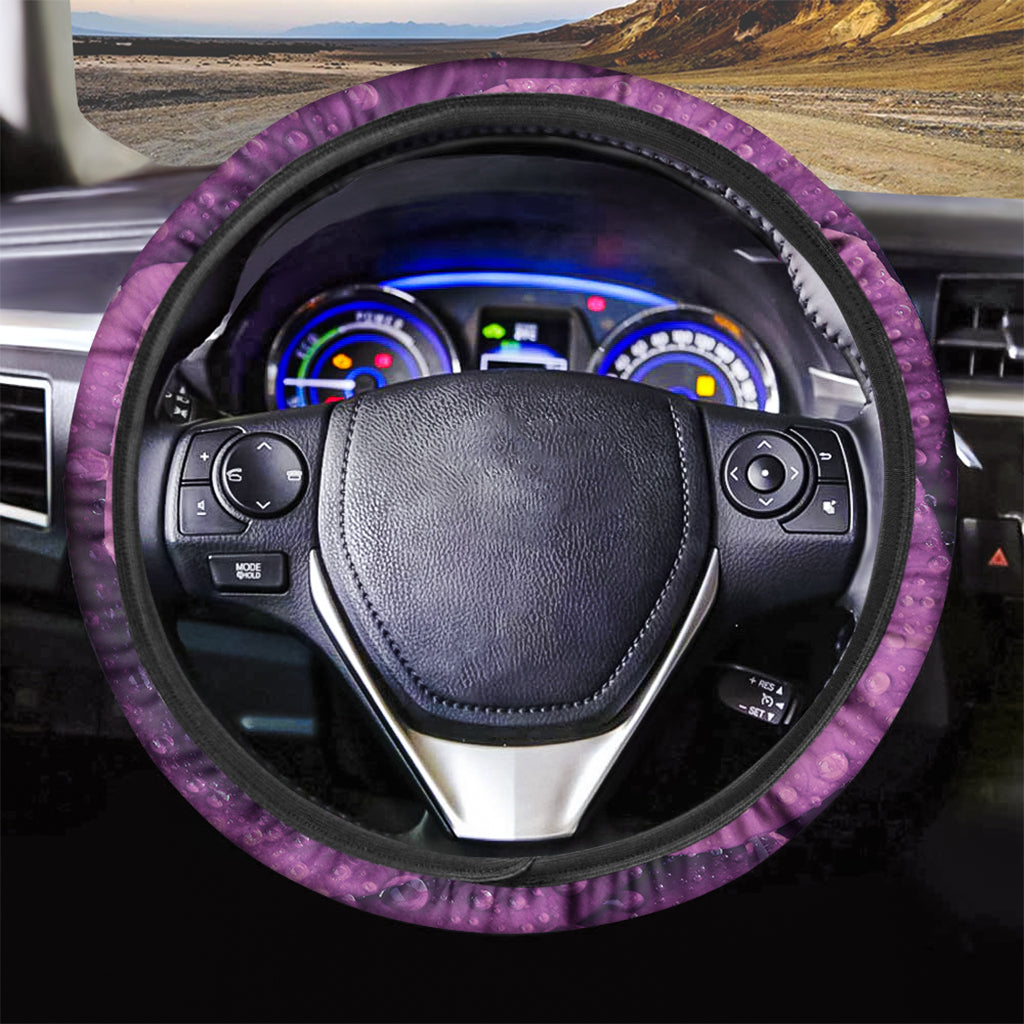 Dark Purple Rose Print Car Steering Wheel Cover