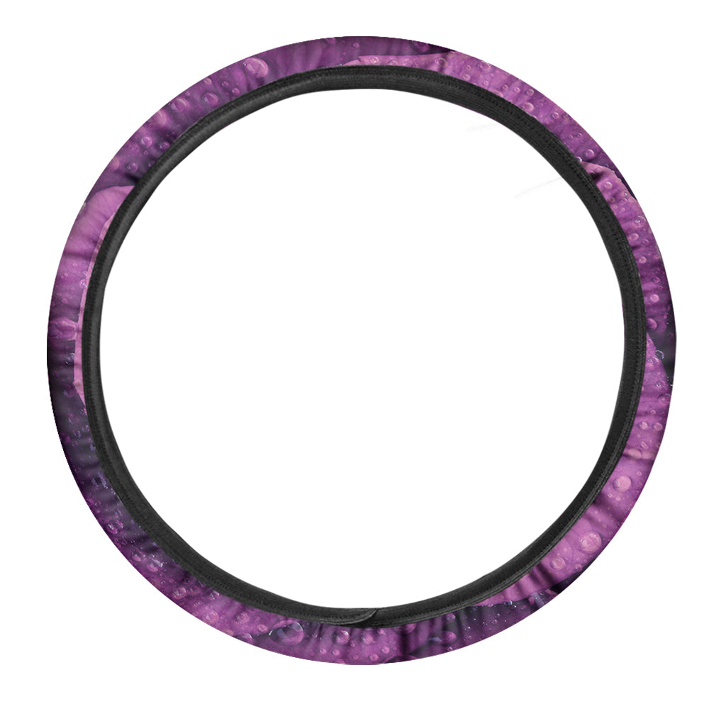 Dark Purple Rose Print Car Steering Wheel Cover