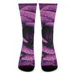 Dark Purple Rose Print Crew Socks