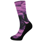 Dark Purple Rose Print Crew Socks