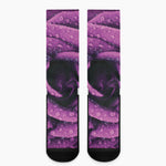 Dark Purple Rose Print Crew Socks