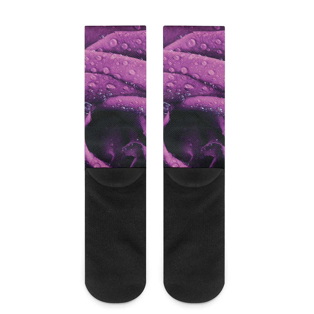 Dark Purple Rose Print Crew Socks