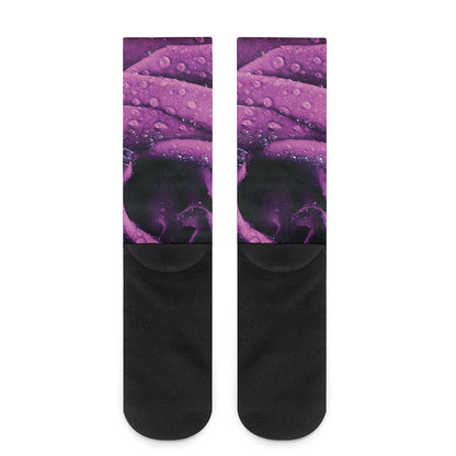 Dark Purple Rose Print Crew Socks