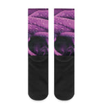 Dark Purple Rose Print Crew Socks