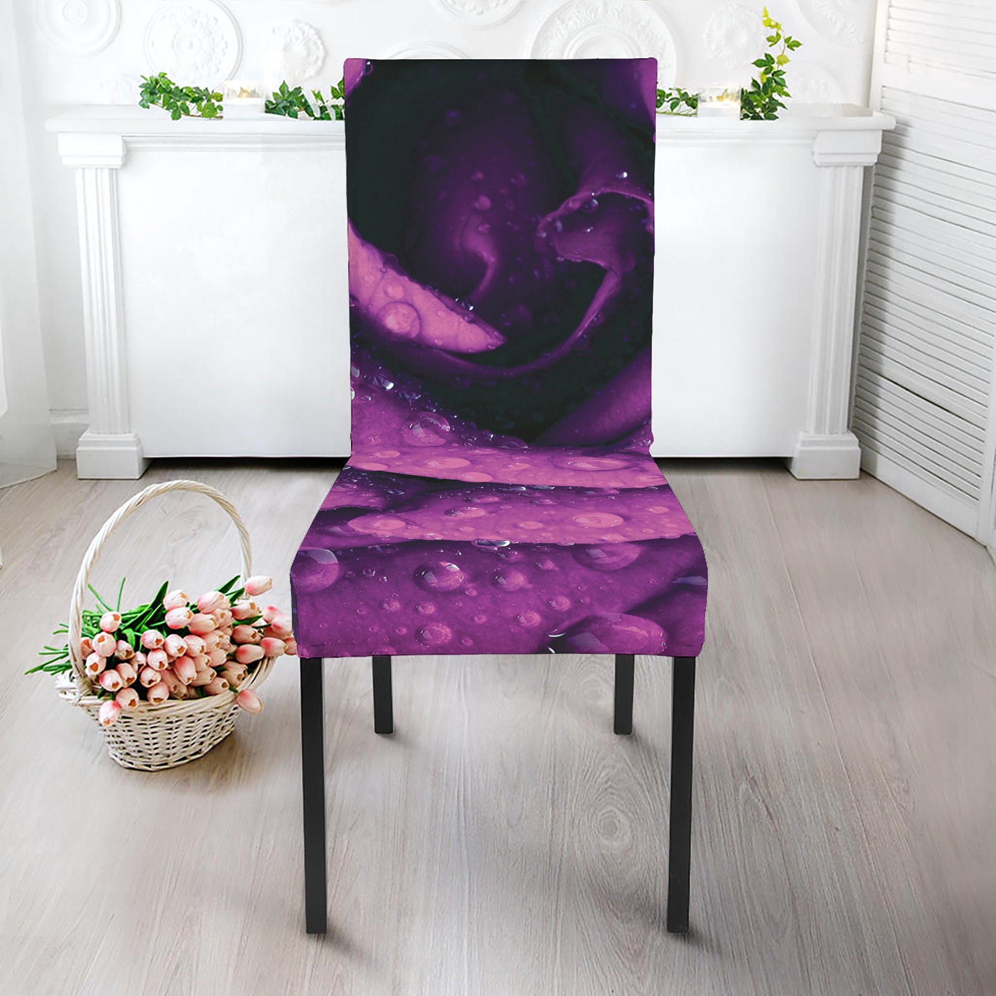 Dark Purple Rose Print Dining Chair Slipcover