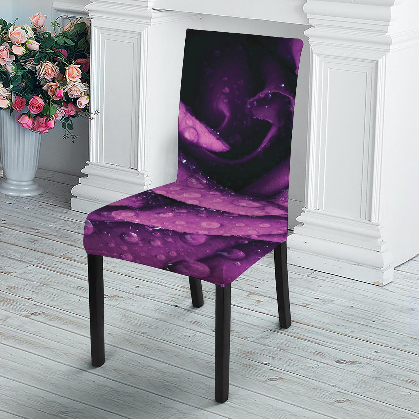 Dark Purple Rose Print Dining Chair Slipcover