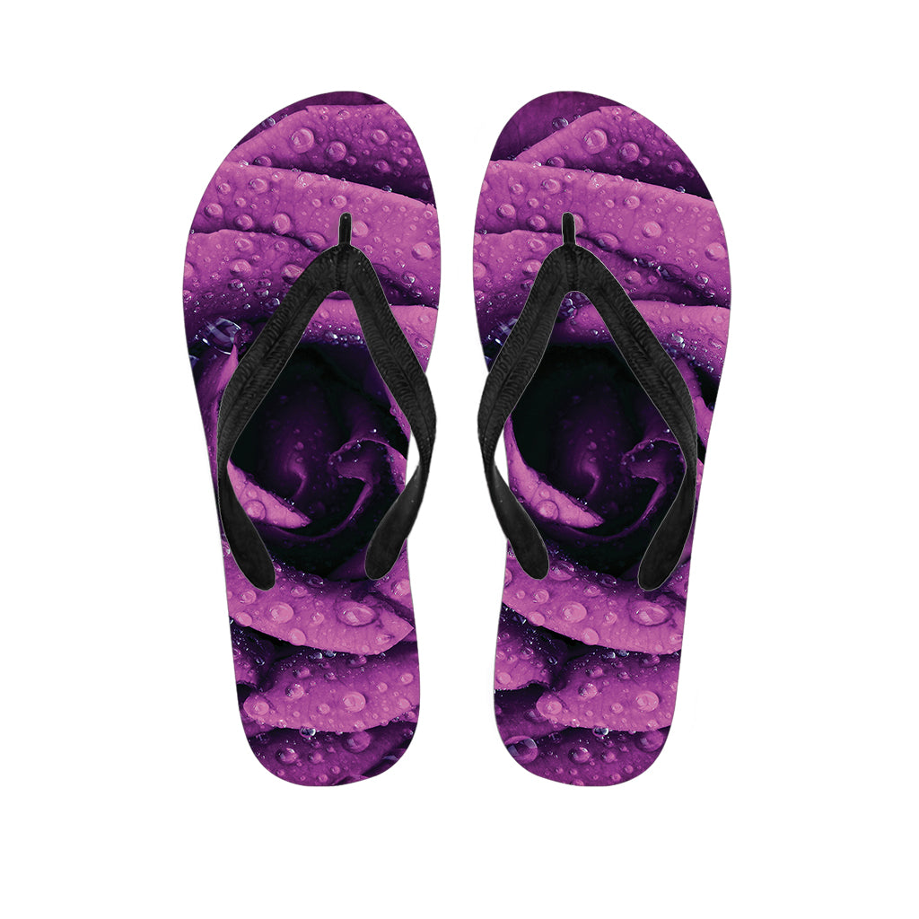 Dark Purple Rose Print Flip Flops