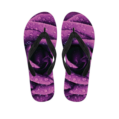 Dark Purple Rose Print Flip Flops