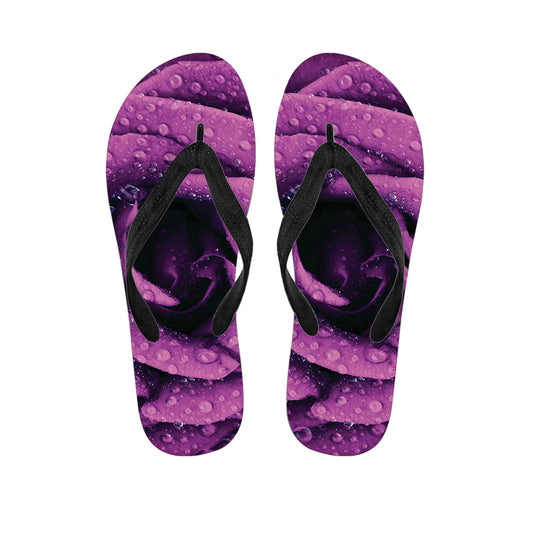 Dark Purple Rose Print Flip Flops