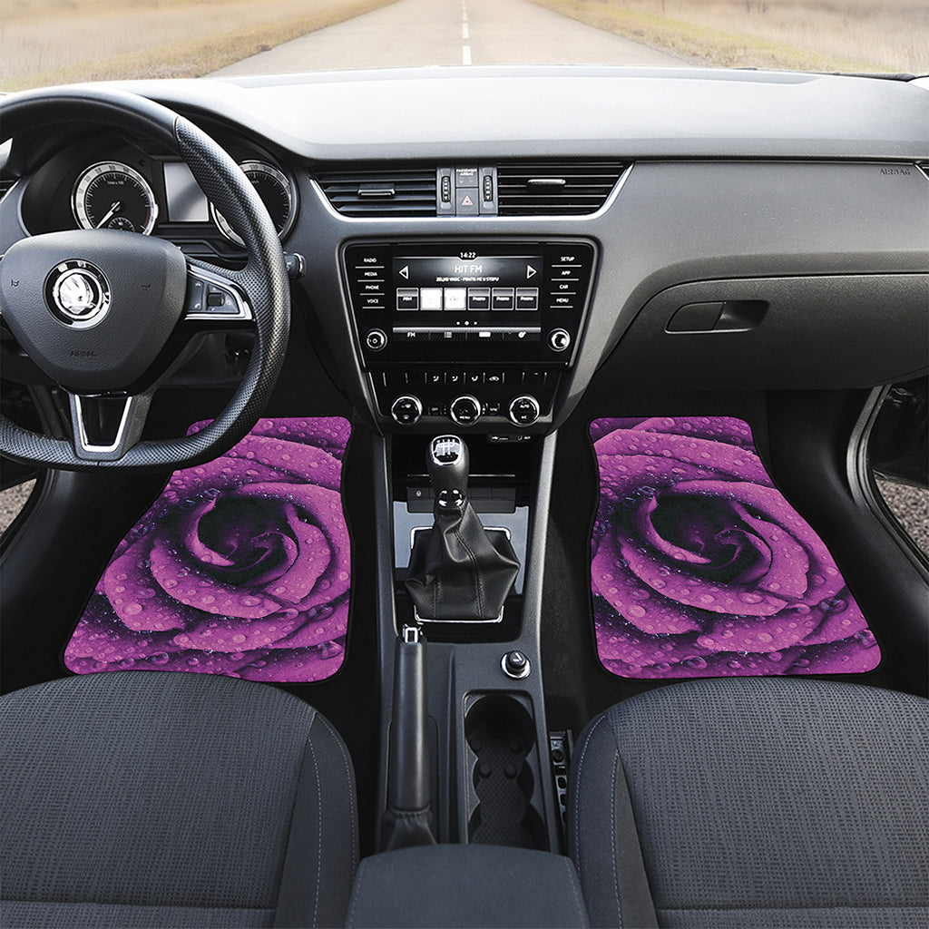 Dark Purple Rose Print Front and Back Car Floor Mats