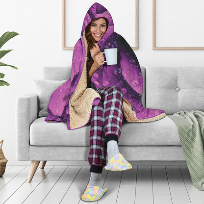 Dark Purple Rose Print Hooded Blanket