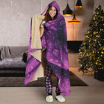 Dark Purple Rose Print Hooded Blanket