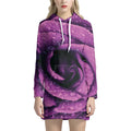 Dark Purple Rose Print Pullover Hoodie Dress