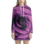 Dark Purple Rose Print Hoodie Dress