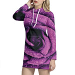 Dark Purple Rose Print Hoodie Dress