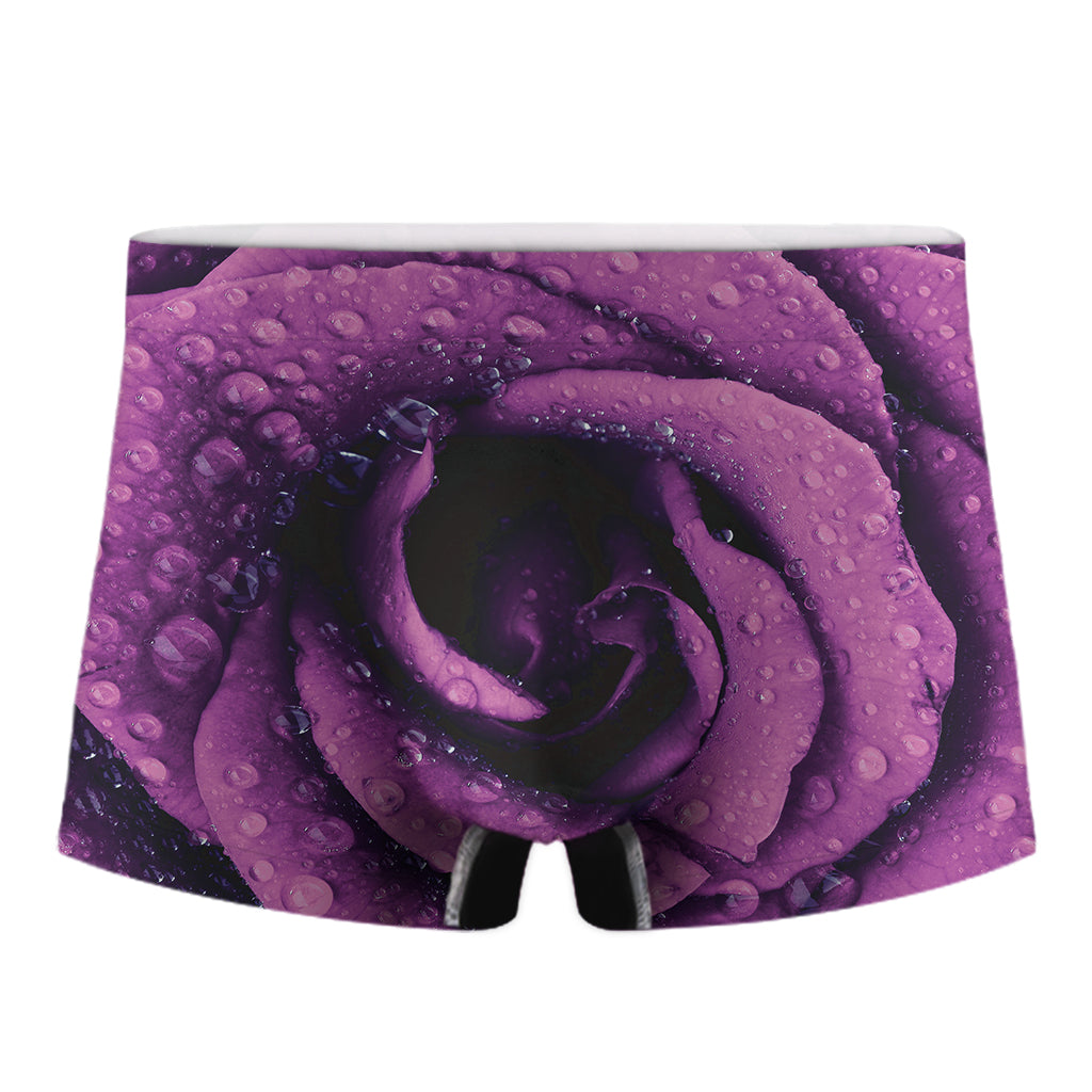 Dark Purple Rose Print Men's Boxer Briefs