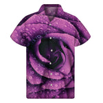 Dark Purple Rose Print Men's Short Sleeve Shirt
