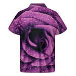 Dark Purple Rose Print Men's Short Sleeve Shirt