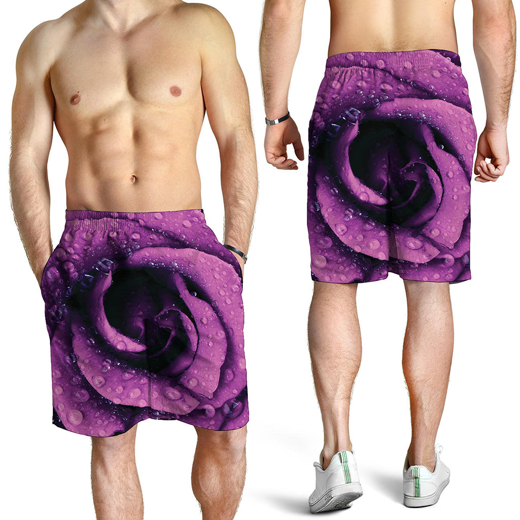 Dark Purple Rose Print Men's Shorts