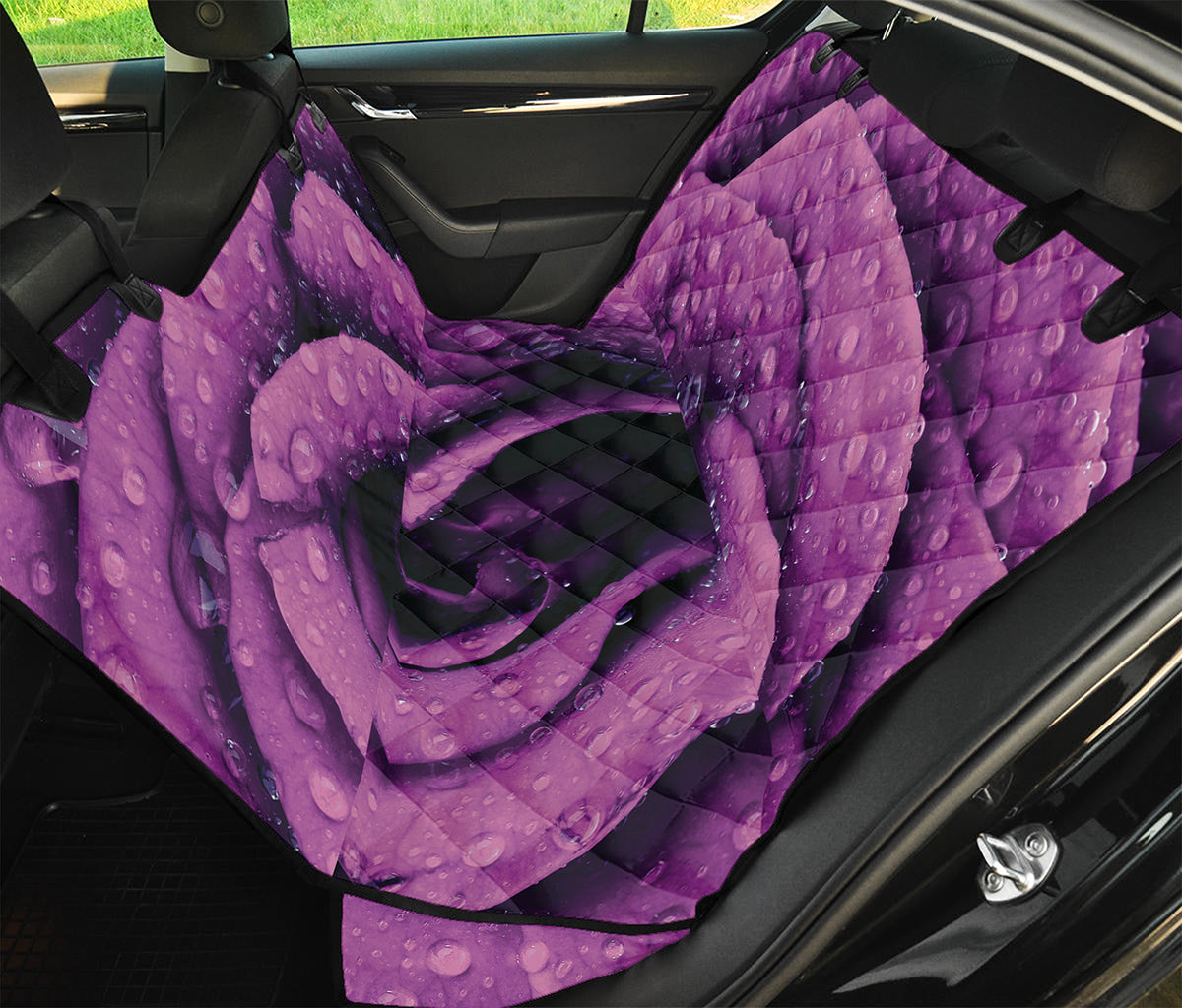 Dark Purple Rose Print Pet Car Back Seat Cover