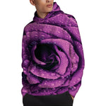 Dark Purple Rose Print Pullover Hoodie