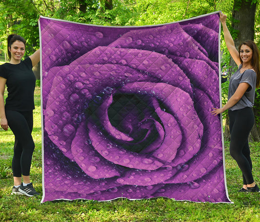 Dark Purple Rose Print Quilt