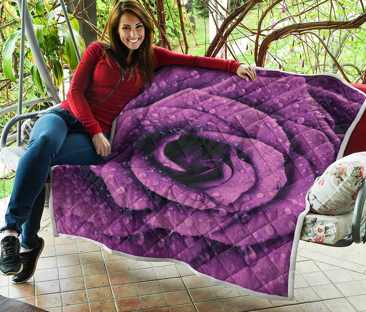 Dark Purple Rose Print Quilt