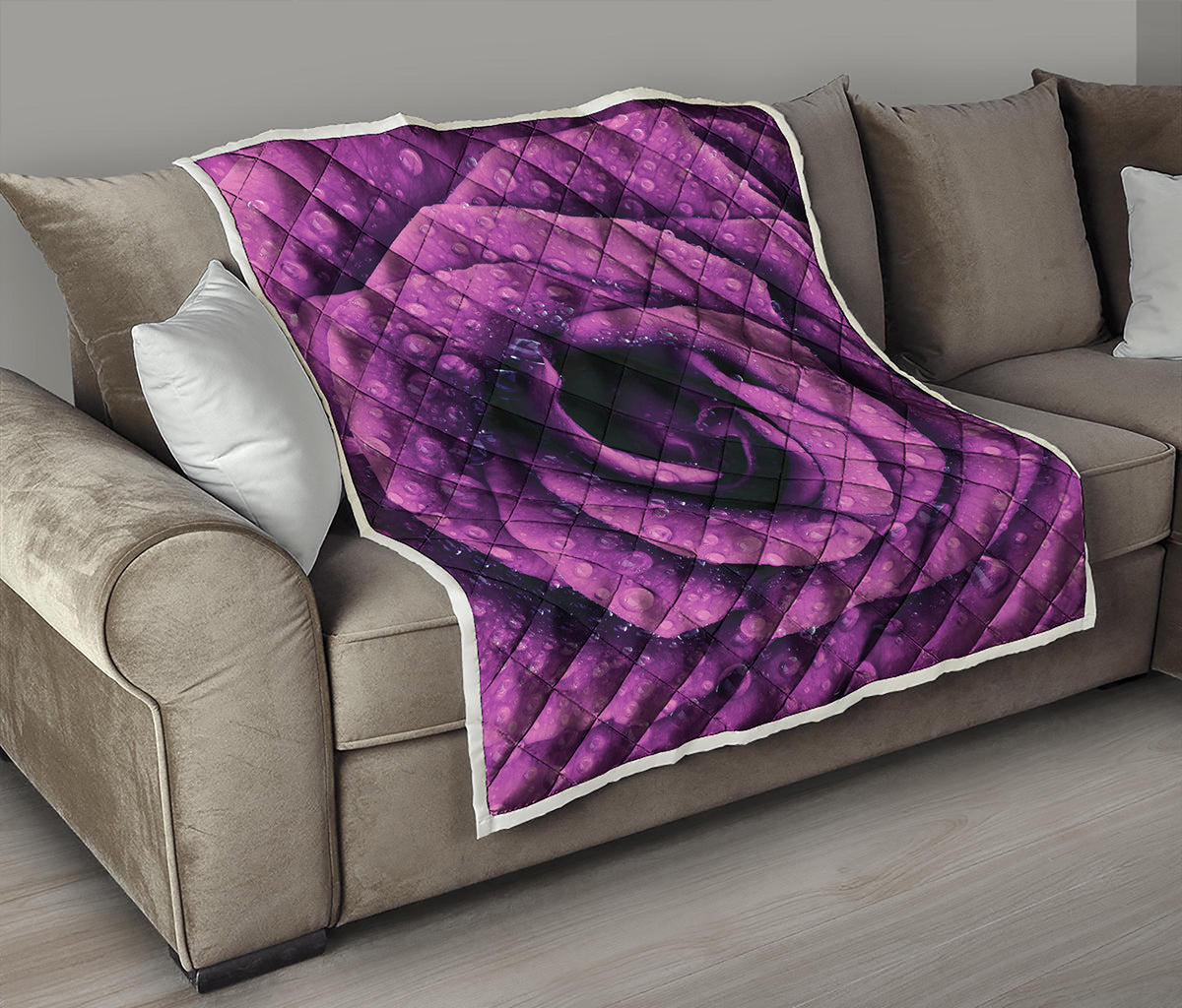 Dark Purple Rose Print Quilt