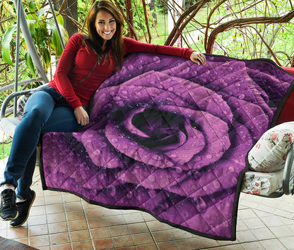 Dark Purple Rose Print Quilt