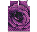Dark Purple Rose Print Quilt Bed Set