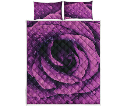 Dark Purple Rose Print Quilt Bed Set