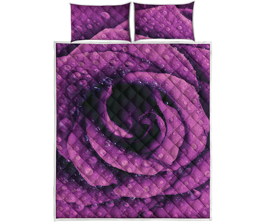 Dark Purple Rose Print Quilt Bed Set