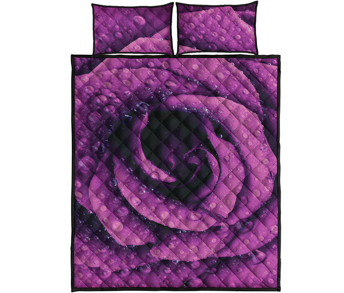 Dark Purple Rose Print Quilt Bed Set