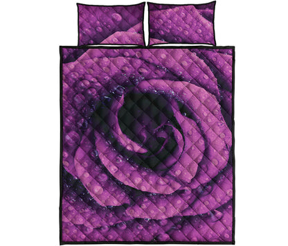 Dark Purple Rose Print Quilt Bed Set