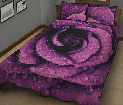 Dark Purple Rose Print Quilt Bed Set