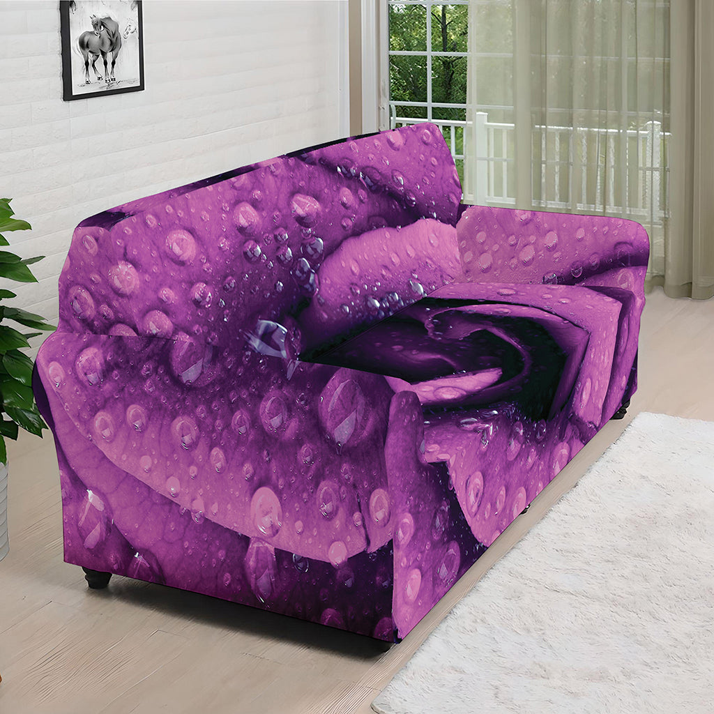 Dark Purple Rose Print Sofa Cover