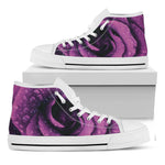Dark Purple Rose Print White High Top Shoes