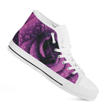 Dark Purple Rose Print White High Top Shoes