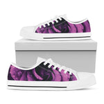 Dark Purple Rose Print White Low Top Shoes