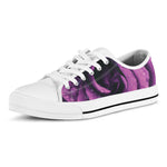 Dark Purple Rose Print White Low Top Shoes