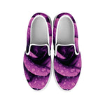 Dark Purple Rose Print White Slip On Shoes