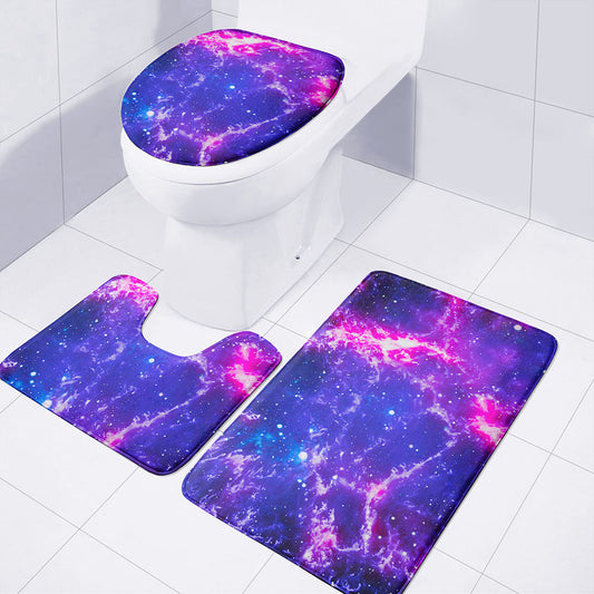 Dark Purple Universe Galaxy Space Print 3 Piece Bath Mat Set